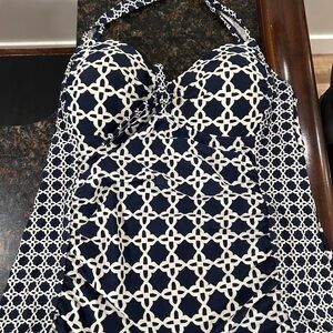 Merona Navy and Cream Patterned Swimsuit
